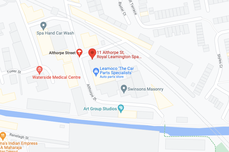 Map location of 11 Althorpe Street, Royal Leamington Spa showing nearby landmarks and businesses.